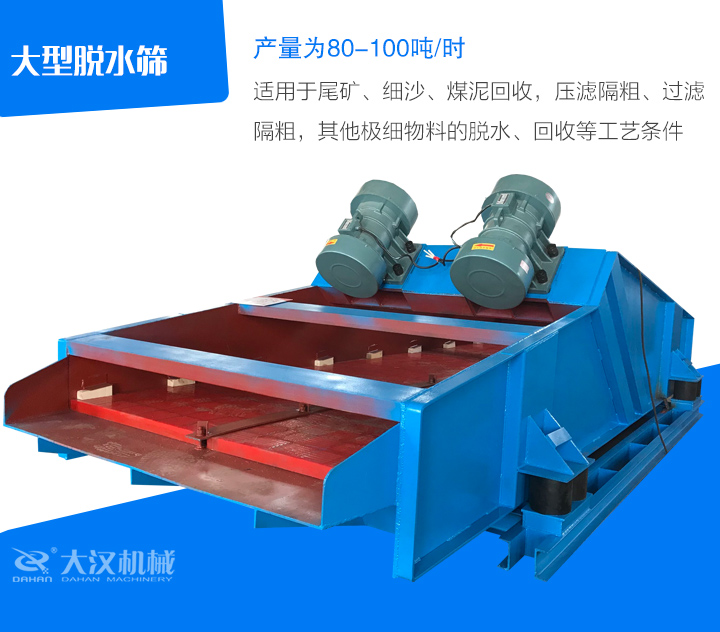 大型脫水篩適用于尾礦、細沙、煤泥回收，壓濾隔粗、過濾 隔粗，其他極細物料的脫水、回收等工藝條件